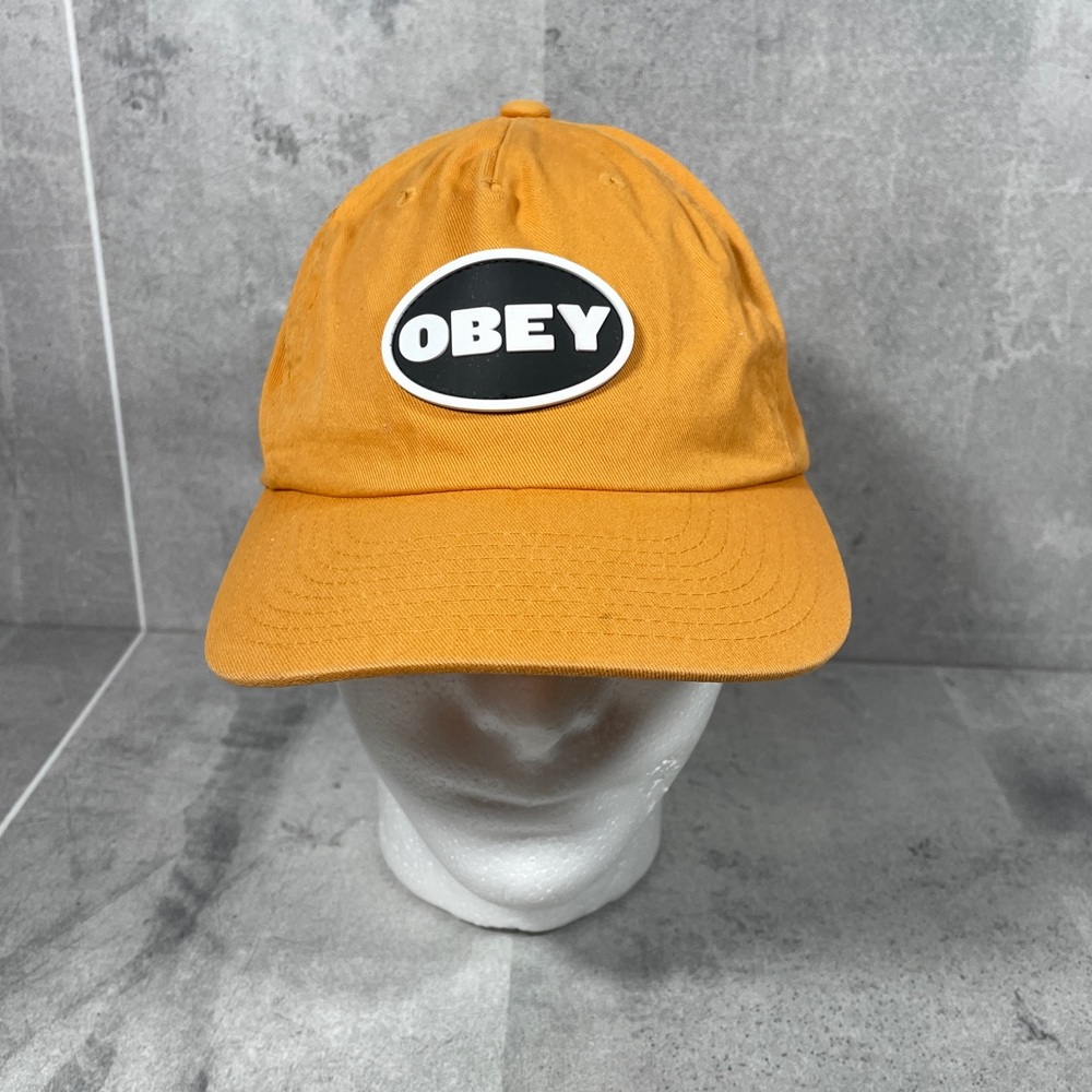 Obey Hat Cap Strap Back Adjustable Yellow Front Patch One Size Dad Hat